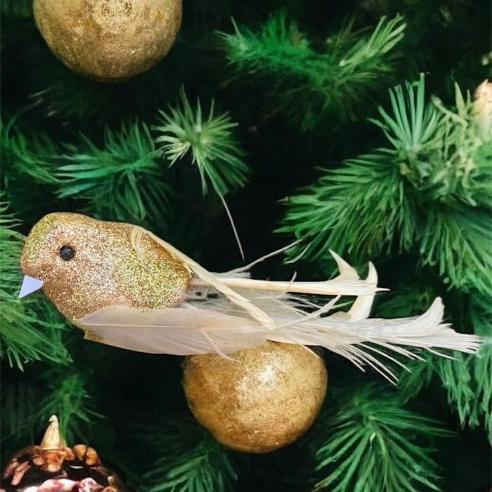 New 12 CLW Catherine Lillywhite's Gold Glitter Clip-On Birds Decor Holidays